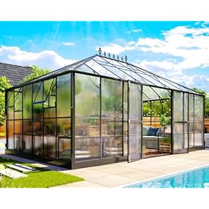 Jocisland 16x12x9.5 FT Polycarbonate Greenhouse- 6 FT Wall Height Outdoor Aluminum Greenhouses with 2 Ventilation and Rain Gutter, Double Doors with Hook, Walk-in Greenhouse for Backyard Garden Jocisland 16x12x95 FT Polycarbonate Greenhouse 6 FT Wall Height Outdoor Aluminum Greenhouses with 2 Ventilation and Rain Gutter Double Doors with Hook Walk in Greenhouse for Backyard Garden