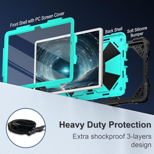 Image of Scnioy Case for Galaxy Tab A9 Plus Case 11 Inch, Rugged Galaxy A9+ Tablet Case with Screen Protector 360 Rotating Stand Shoulder Strap Pen Holder, 2023 Model(SM-X210 /X216 /218), Black Mint