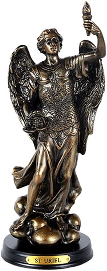St. Uriel Archangel of Light and Wisdom Figurine 8 Inch Tall Wooden Base with Brass Name Plate