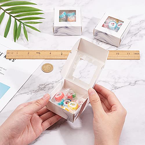 BENECREAT 30 Pack 6.5x6.5x3cm Marble Cookie Boxes With Window, Bakery Treat Gift Boxes for Wedding Decoration Candies Soap, Small Items - Image 3