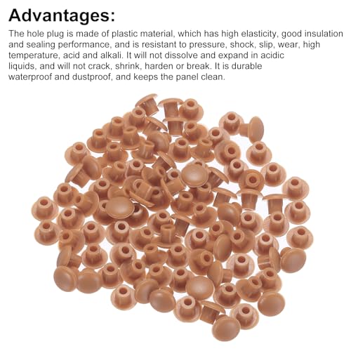 Image of MECCANIXITY 100pcs Plastic Hole Plugs, 5mm (3 /16 Inch) Dull Red Screw Caps Cover Snap in Locking Round Button Top Shelf Plugs for Cabinet Cupboard Bookcase License Plate Furniture