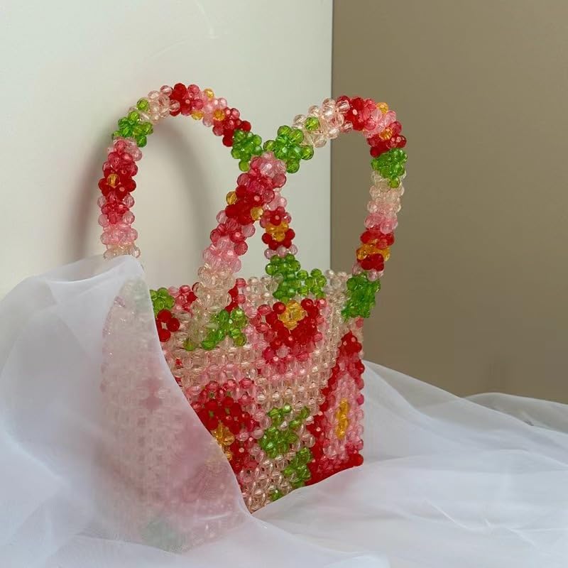 Bolso de mano artesanal con cuentas y flores para mujer miniatura 3