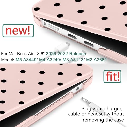DONGKE for MacBook Air 13 Inch (13.6 Inch) Case, M5/M4/M3/M2 Chip 2026 2025 2024 2023 2022, Hard Plastic Printed Cover with Screen Protector & Keyboard Cover & Dust Plugs, Pink Polka Dots by DONGKE - Used condition - Image 3
