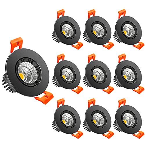 LightingWill 2inch LED Dimmable Downlight, 3W COB Recessed Ceiling Light, Warm White 3000K-3500K, CRI80, 25W Halogen Bulbs Equivalent, Black (10Pack)