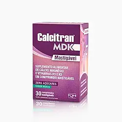 Calcitran MDK 30 Comprimidos Mastigáveis - Cálcio com Magnésio, Vitamina D e K