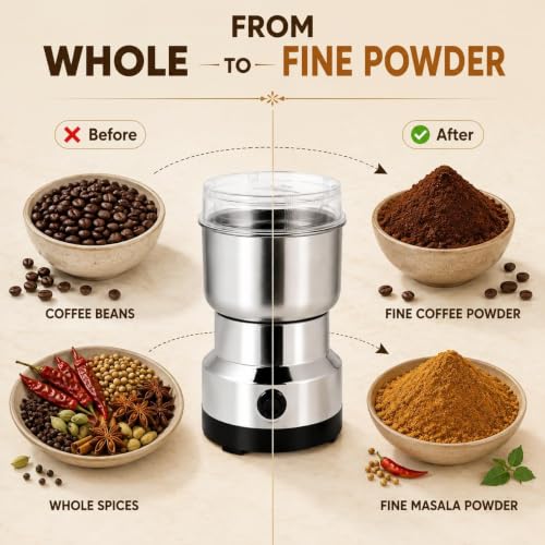 Image of Bhagwatisahustore Electric Spice Mixer Grinder Machine 150w | Stainless Steel Dry Masala & Coffee Bean Grinder | Mini Portable Electric Grinder for Spices, Chilli & Dry Ingredients | 100g Capacity