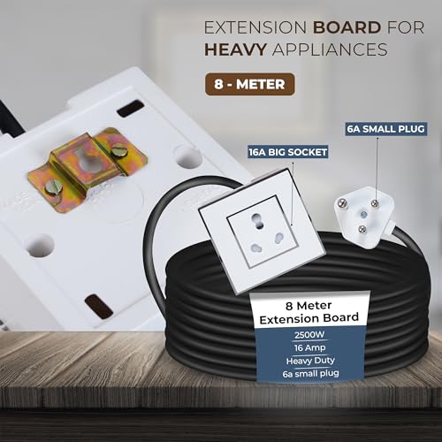 Image of Extension Board Heavy Duty Multi Socket 15A /16A /20A (2500 Watts 6A Small Plug, 8 Meter)