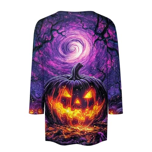 Cute Funny Halloween Shirts for Women Plus Size 3/4 Length Long Sleeve Womens Tops Witch Gothic Renaissance Shirt