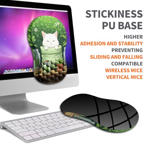 Image of Ergonomic Joint Wrist Support Mouse Pad with Memory Foam Cushion Massage Bump, Carpal Tunnel Pain Relief Mousepad Slope Design for Wrist Rest, 11.8x7.9 in, Cute Kitten