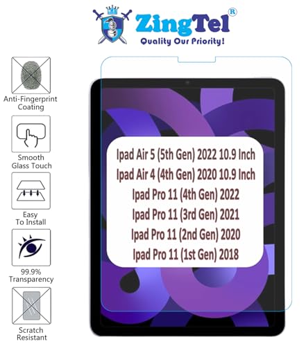 Image of Screen Guard Designed For iPad Pro 11 Inch 2018 /20 /21 /22, iPad Air 4 2020 / iPad Air 5 2022 10.9 Inch Nano Fiber Tempered Glass Screen Protector Flexible, HammerProof & Shatterproof