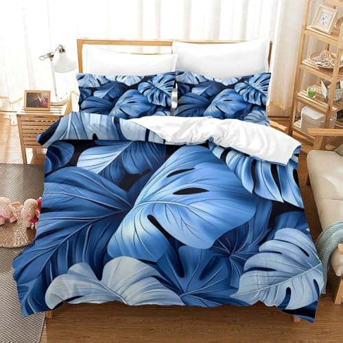 Housse de couette fleurs bleues parure de lit microfibre 220x240 cm - 3