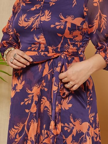 Image of Miss Chase A+ Women's V-Neck Three-Quarter Sleeve Floral Wrap Chiffon Midi Dress