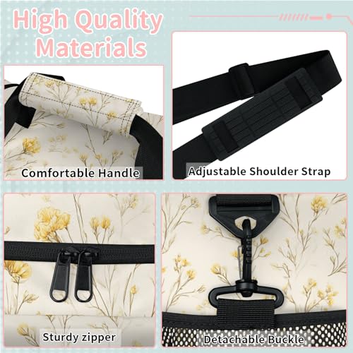 Flowers Yellow Vintage Travel Duffel Bag Weekender Overnight Bags for Women Men Foldable Waterproof Tote Bag with Trolley Sleeve3