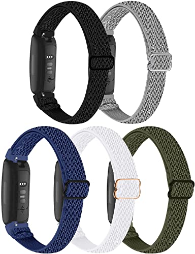 5-Pack Elastic Nylon Bands Compatible with Fitbit Inspire 3/Inspire 2/Inspire HR/Inspire/Ace 3/Ace 2, Breathable Adjustable Replacement Stretchy Nylon Loop Wristband Sport Strap for Women Men, 503