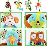 wohot 4packs Baby Pram Pushchair Toys Hanging Rattle Sensory Educational Toy, Newborn Pram Toys Car Seat Crib Travel Activity Plush Animal Wind Chime with Teether for Boys Girls (4 packs) - Image 2