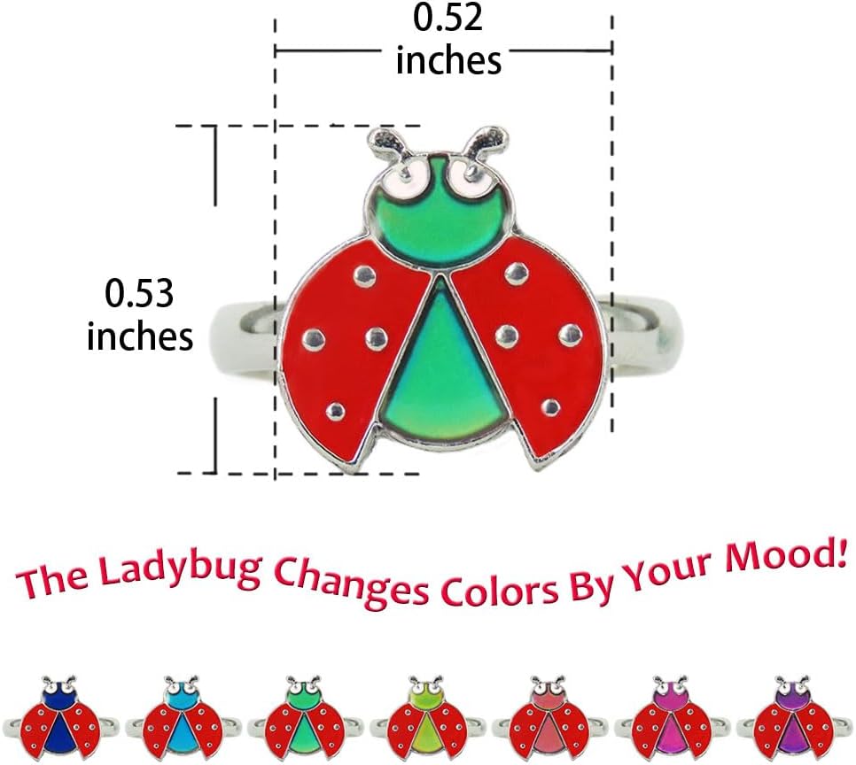 Cute Ladybug Color Change Mood Ring Gift for Girls Size Adjustable