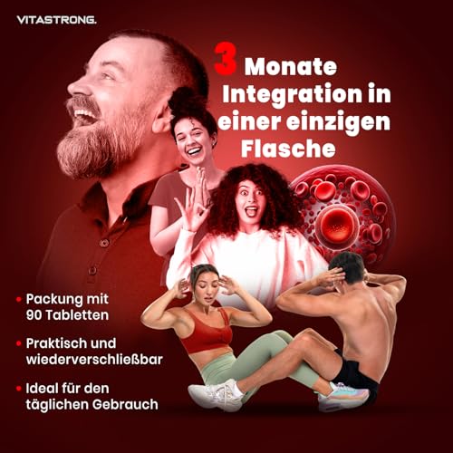 Vitastrong Cholesterin-Stoffwechsel Ergänzung, Fermentierter Roter Reis, Caigua, γ-Oryzanol, Policosanol, Coenzym Q10 und Chrom, 90 Tabletten, Vitastrong Qualität, Fermentierter Roter Reis Cholesterin
