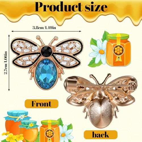 Image of Bee Brooch Pin, Honey Bee Rhinestone Pins Vintage Crystal Insect Themed Lapel Pins Stylish Accessories for Women Men Party Dating Daily