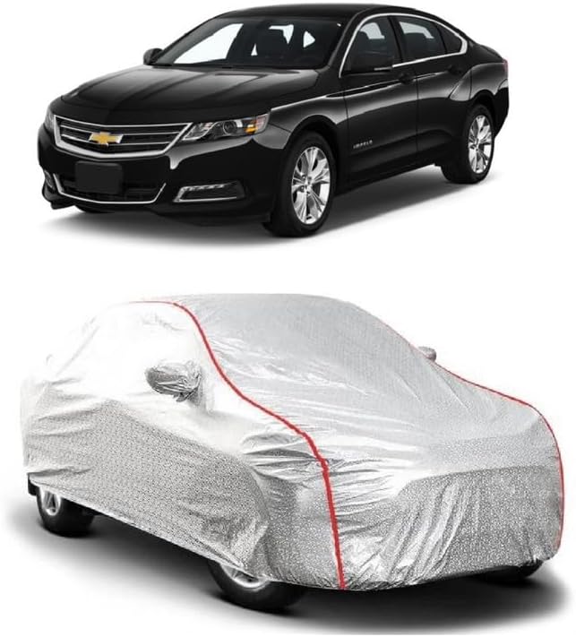 AUTOKICK-Fully 100% Waterproof-washable Fabric-Rust Prevention & Dustproof Car Body Cover Compatible with Variant Chevrolet Impala Grand Prix with Mirror Pocket (Silver Waterproof)