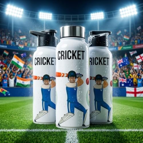 Image of VOIK Stainless Steel Water Bottle 1000ml with UV Astronaut Print | Leakproof, BPA-Free & Rust Resistant | Reusable Water Bottle for Kids, School, Office, Gym, Sports & Travel (Cricket-Flipper-1000ml)