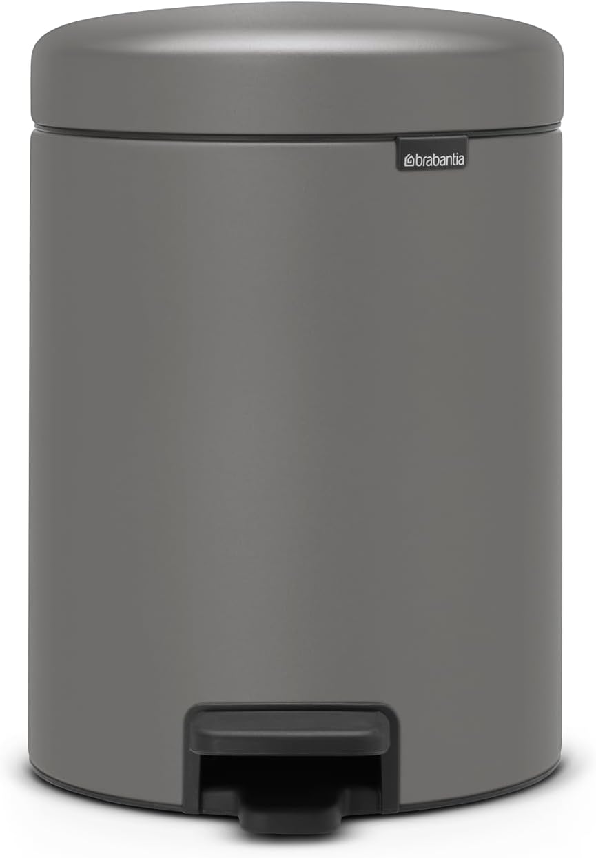 Brabantia 126284 Pedal Bin newIcon, 5L, 5 Litre, Mineral Concrete Grey