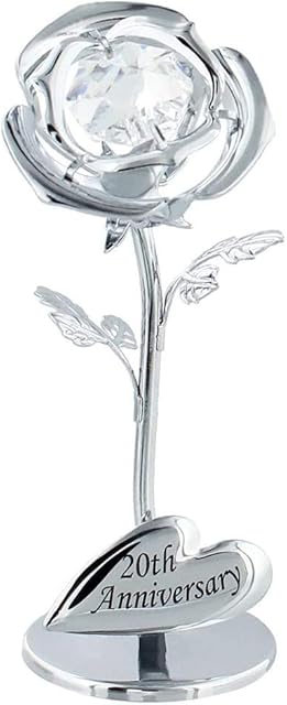 Haysom Interiors Modern 20th Anniversary Silver Plated Flower with Clear Swarovski Crystal Glass Bud by Happy Homewares