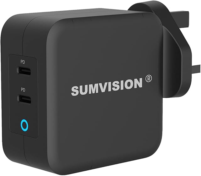 Sumvision PD 3.0 Quick Charge 3.0 100W USB C GaN Dual Port Compact Smart Charger Power Delivery Travel Charger Compatible Latest Macbook Pro iPad Nintendo (UK DESIGN UK PLUG UK TECH SUPPORT)