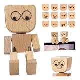 Faunamancy Shaking Wooden Man Figurine with 12 Magnetic Expressions-Handmade Wobbly Figure for Dashboard Decor,Desk Ornament,Car Accessories,Spring-Leg Design,Swaying Wooden Figure,Car Dash & Office