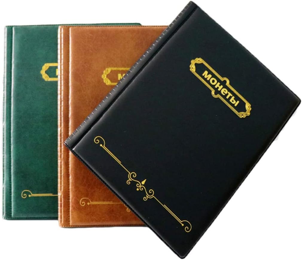 PU Leather Album for Coins 10 Sheets Stamp Album Pockets Coin Collection Book Commemorative Coin Badges Tokens Album (Color : E, Size : One Size) (D One Size)