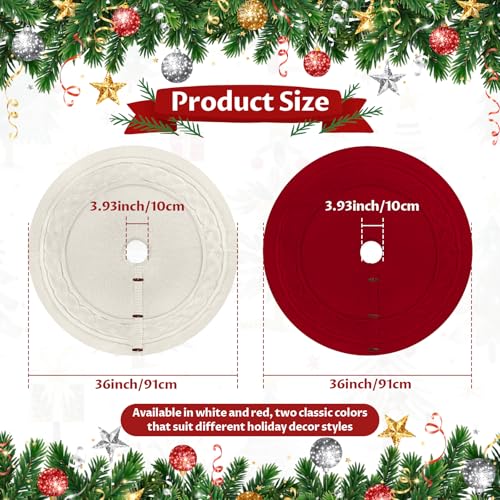 Lorehelina Christmas Tree Skirt, 36 Inch Cable Knit Pattern, Thick Knitted Holiday Tree Cover for Rustic Farmhouse Christmas Decor, White by Lorehelina - Image 2