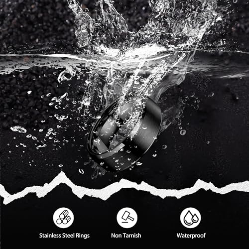 Sanfenly Men's Stainless Steel Wedding Band Rings - Black Onyx Signet & Chain Rings - Punk Biker Fashion Jewelry Set - Size 7-152