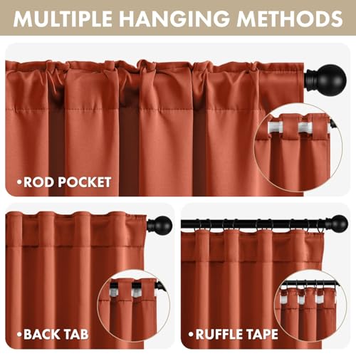 Image of ANRODUO Burnt Orange Back Tab Blackout Curtains 63 Inch Long 2 Panels | Rod Pocket,Thermal Insulated Room Darkening Light Blocking Curtains for Living Room Bedroom Privacy,W42xL63
