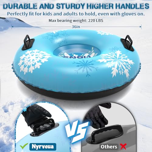 Nyrveua 4Pack Snow Tubes, Snow Sled for Kids and Adult, Snow Tube for Sledding Heavy Duty Thickened Double Bottom with Sturdy Handles, Sleds for Winter Outdoor Fun Toys Gifts for Family Boys and Girls - Thumbnail 5