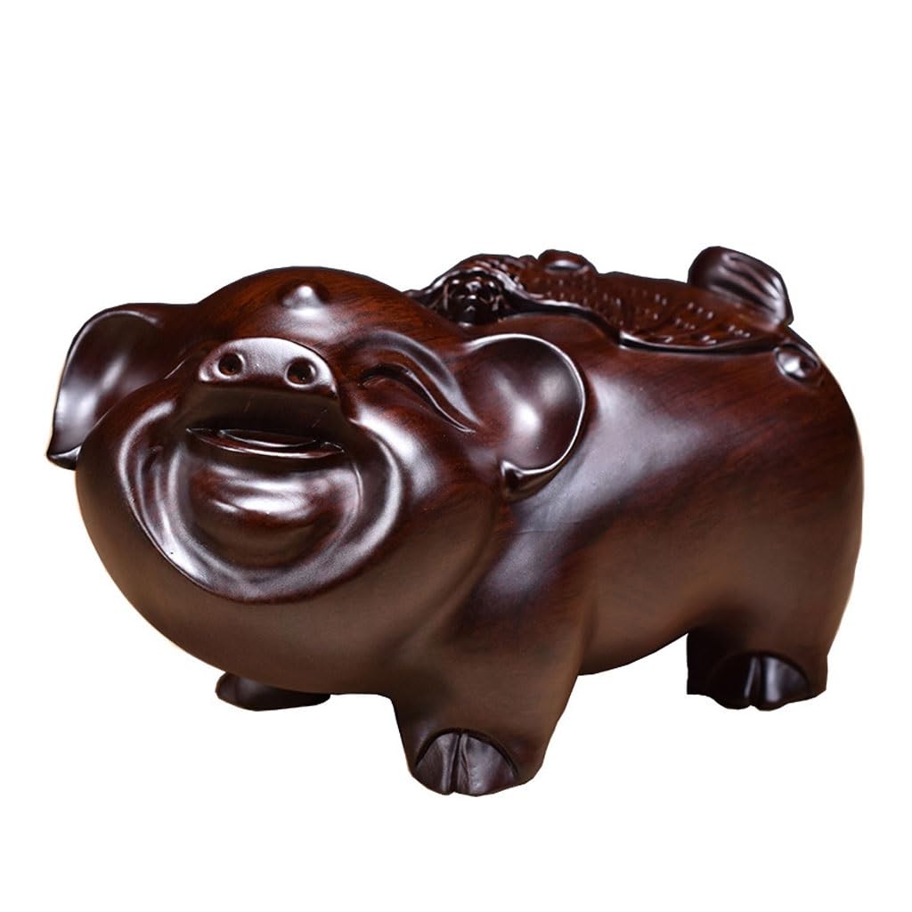 ATREDESES Office Decor Wooden Pig Ornament Home Living Room TV Cabinet Wooden Pig Carving Decorative Crafts Home Decor(7.87in)