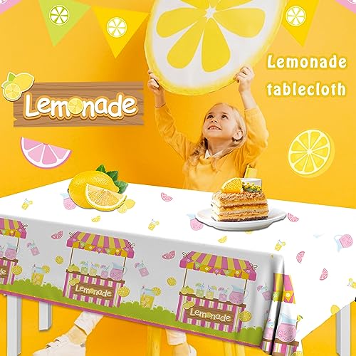 Image of CMUSKO Lemonade Table Cloth, 3Pcs Lemonade Stand Decorations Lemon Tablecloth Rectangle Plastic Table Cover for Summer Fruit Lemon Themed Birthday Party Baby Shower Supplies, 108 x 180 cm