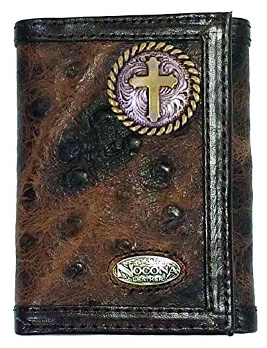 Custom Gold Cross Nocona Ostrich Print trifold wallet