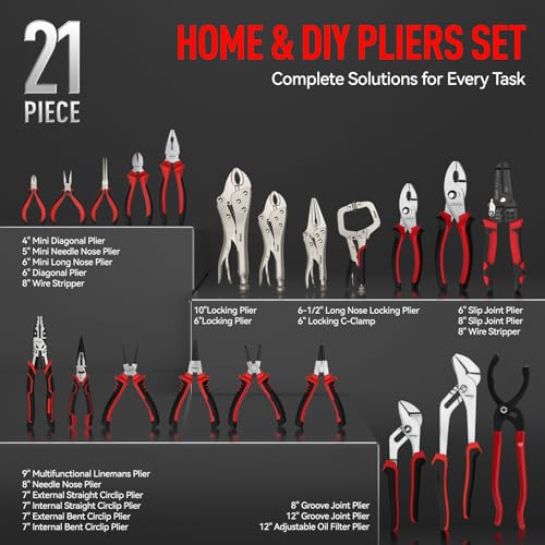 Image of DISEN Pliers Set, 21 Pieces Full Assortment of Plier with EVA, Versatile Pliers Tool Set for Plyers Ideal as Home Use, Holiday, Fathers' Day Gift