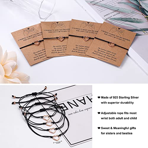 Best Friend Bracelet For 4, Rose Gold Heart String Bracelets Pinky Promise Bff Friendship Bracelets For 4 Wish Distance Matching Bracelets For Best Friends Jewelry Long Distance Friendship Gifts #TOP4
