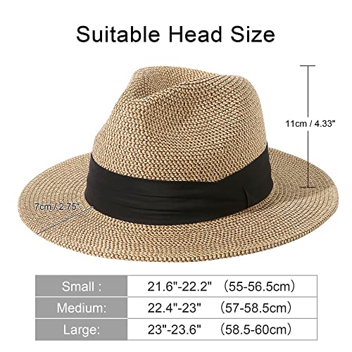 Lanzom Summer Beach Sun Hats For Men Foldable Floppy Travel Packable Staw Hat, Wide Brim Hat(Mixed Khaki, Medium Size:fit For 22.5"-23") #TOP2
