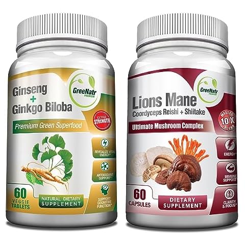 GreeNatr Mushroom Supplement, 10-in-1 Blend with Lions Mane, Cordyceps, Shiitake, Chaga,Turkey Tail, Combined with Our Energy and Brain Focus Natural Booster of Ginseng Root and Ginkgo Biloba Cover