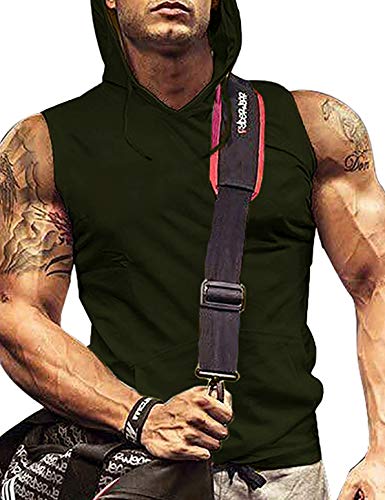 Men Workout Tank Tops Gym Accessories Gym T Shirts Hoodie Sport Tshirt Gym Army Green M