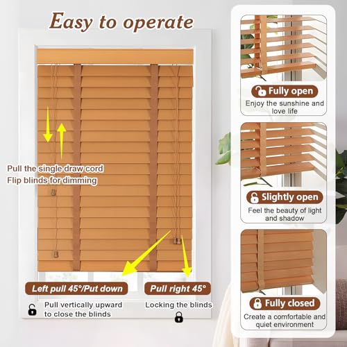 2" Slats Wood Blinds for Indoor Windows, Custom Wood Window Blinds, Wooden Venetian Horizontal Blinds & Shades for Indoor Windows, Office, Living Room, Bedroom