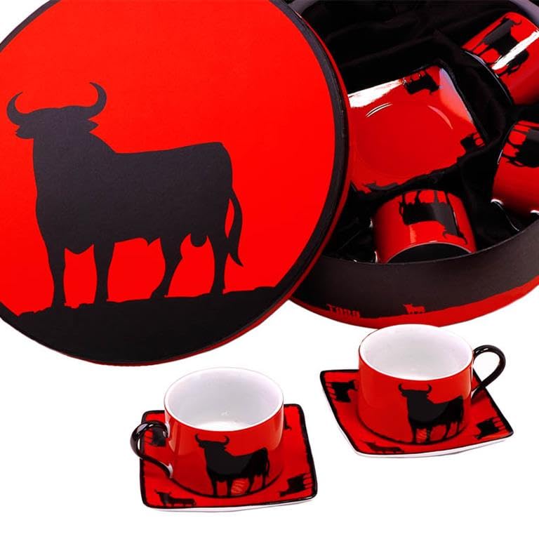 Set café 6 tasses rouge et noir avec assiette, le coffret cadeau idéal pour la maison