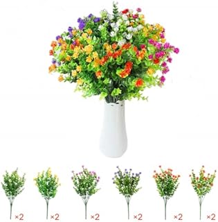 Siganorpy 12 Bundles Artificial Outdoor Flowers, UV Resistant Fake Flowers for Home Decoration, No Fade Faux Plastic Plants for Hanging Garden Porch Window Box Decor6 Color 