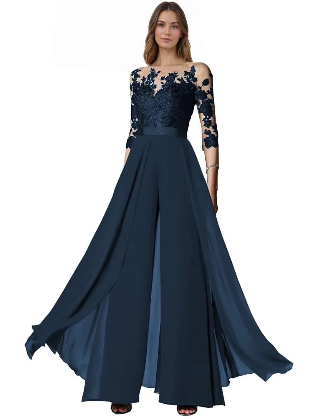 Elegant Lace Appliques Jumpsuit for Women Chiffon Mother of The Bride Pantsuits Formal Wedding Guest Party Gown
