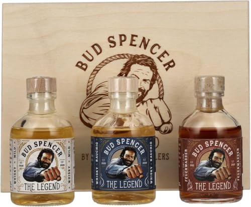 Bud Spencer Whisky & Likör Geschenk Box - [Premium Set 3 x 50ml] Bud Spencer THE LEGEND Miniset 42 7% Vol. - Whiskey und Likör aus ausgewählten Fässern - Bud Spencer und Terence Hill Fanartikel