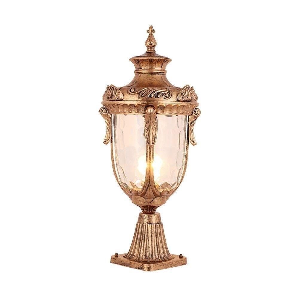 QUSYZD E27 Ip55 Waterproof Lawn Column Lamp 53Cm European Classical Outdoor Retro Pillar Light Villa Courtyard Door Garden Post Lantern Aluminum Glass External Street Lighting,