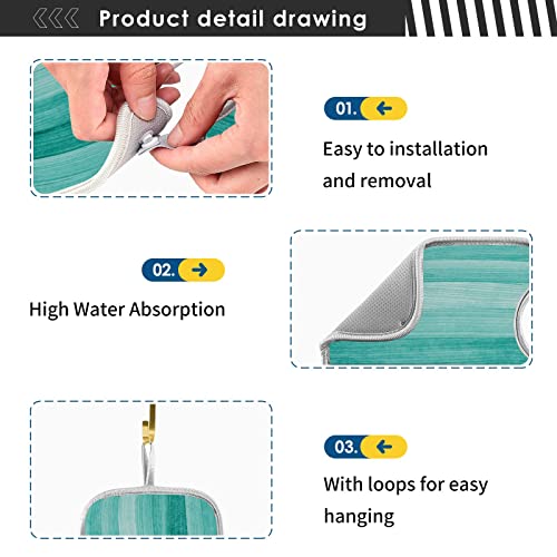 teal turquoise green wood texture faucet water catcher mat 2 pack green blue wooden printing drying mat absorbent bathroom faucet handle drip catcher tray bar rv kitchen sink splash guard 14x5 inches