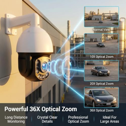 Image of HANUTECH Indoor-Outdoor 5MP Biggest 36x Zoom Dome Pantilt PTZ CCTV Security Camera Dual Audio Auto Motion Tracking Surveillance Camera, 2 Way Communication, IP66 Waterproof