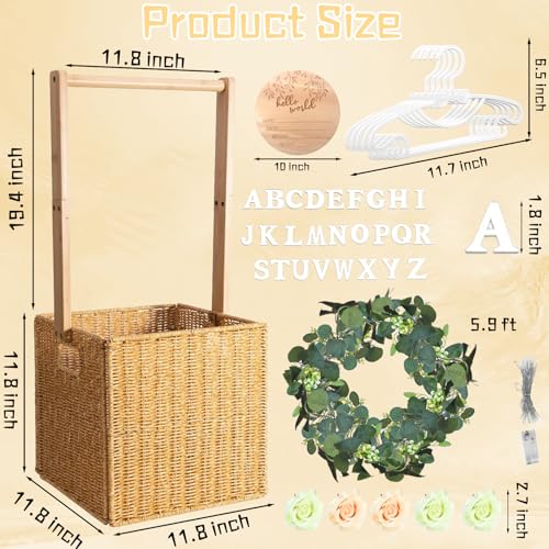 Image of Baby Shower Crate Closet, Lighted Large Hand-Woven Rattan Storage Crates with Handle, Baby Shower Gifts, Baby Welcome Box Nursery Basket for Newborn Boys Girls, Pregnancy Gifts for New Parents